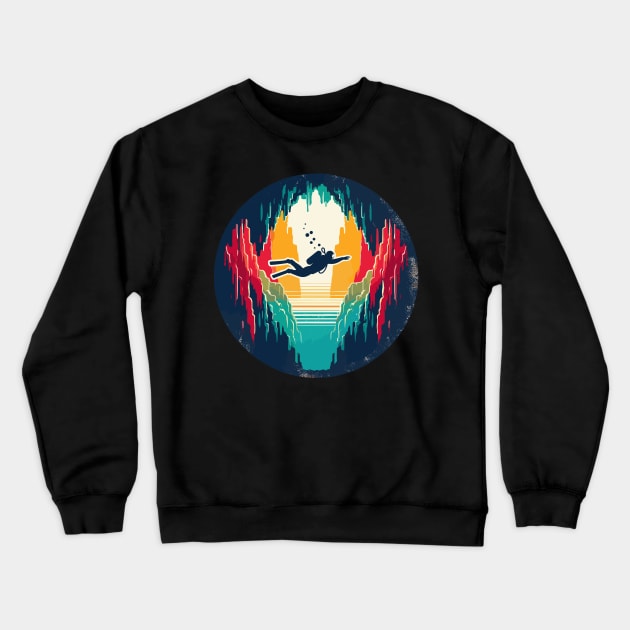 Retro Cave Diving Explore Adventure Crewneck Sweatshirt by TomFrontierArt